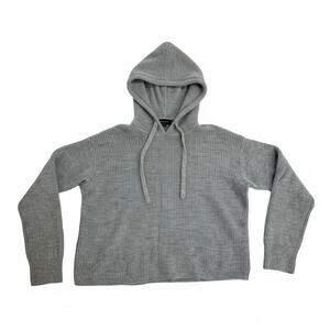 NWOT Quince Gray 100% Cashmere Knit Hoodie Sweater, Medium. Ribbed.